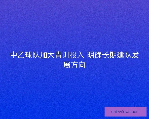 中乙球队加大青训投入 明确长期建队发展方向